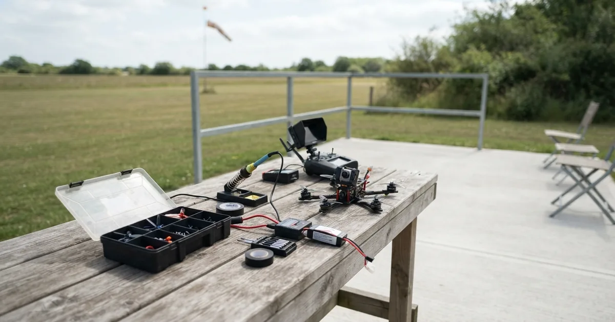 FPV Drohne in rasantem Flug mit maximaler Beschleunigung